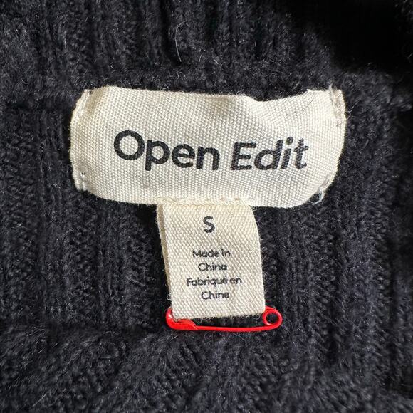 Nordstrom New Open Edit Front Cut Out Ribbed Sweater Mock Neck Black Size Small - Picture 8 of 10